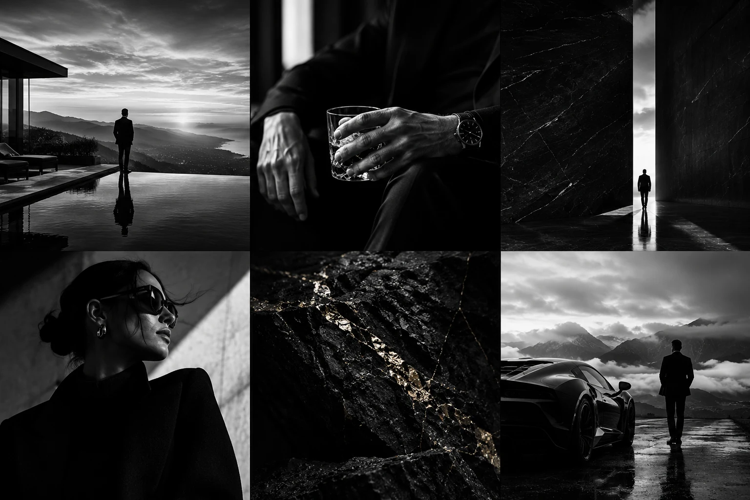 Black-and-white Obsidian lifestyle photography and architectural imagery